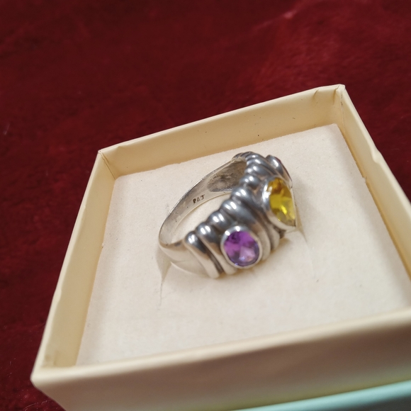 Sterling Silver PAJ Yellow & Purple Ribbed Ring - Picture 5 of 12